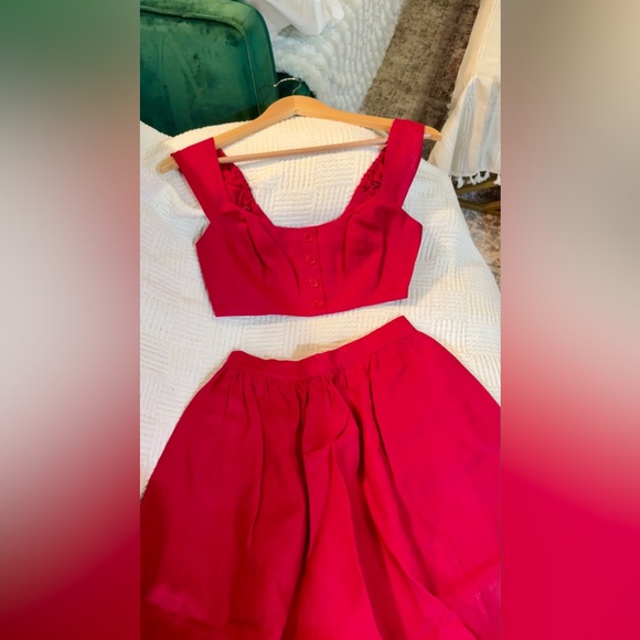 Reformation Teya Linen Two Piece In Cherry, size 2, brand new, never worn. - Picture 10 of 14